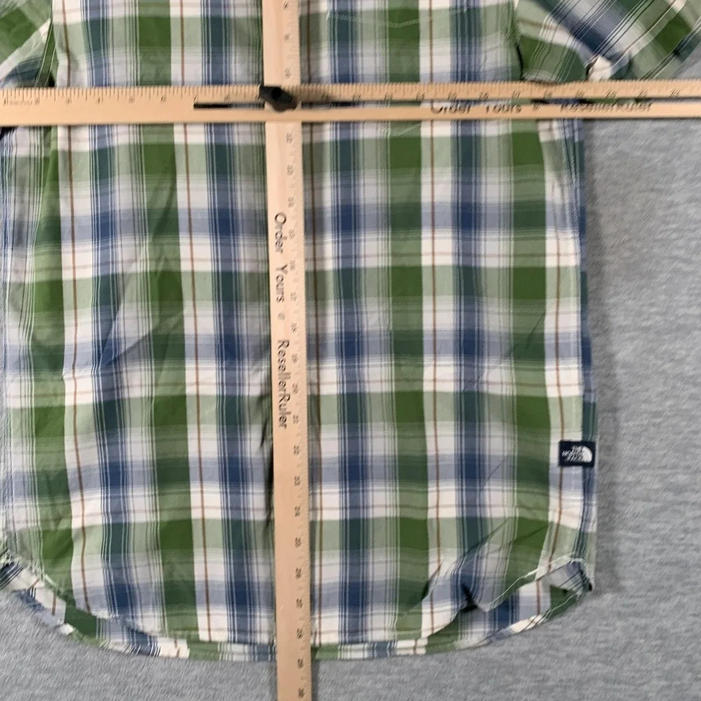 The North Face Shirt Mens Small Green Blue Plaid Short Sleeve Button Casual